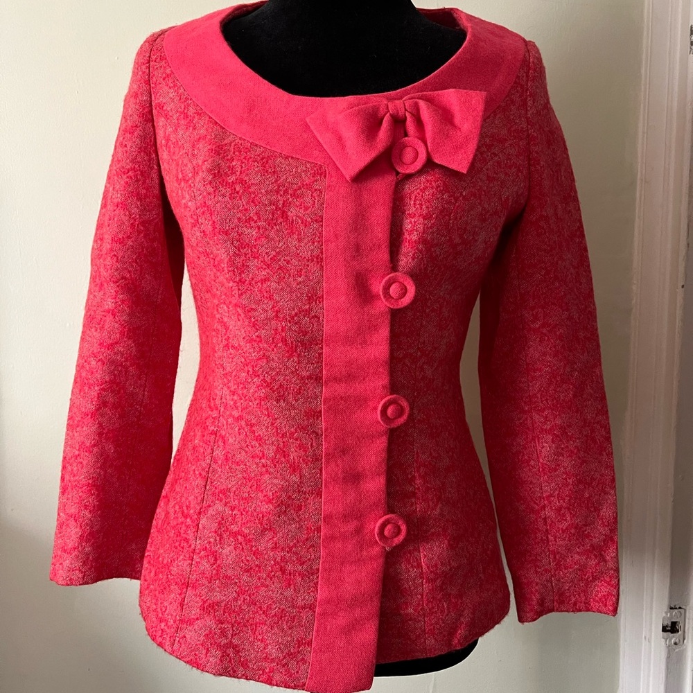 Chic Pink Blazer with Bow Detail